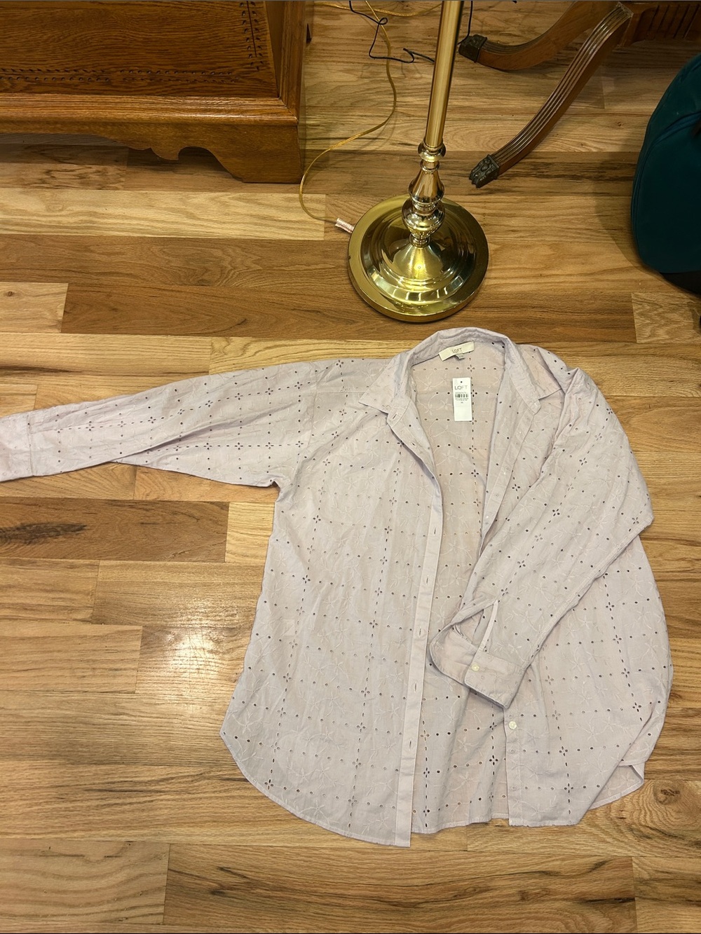 LOFT Pale Lavender Eyelet Button-Down Top
